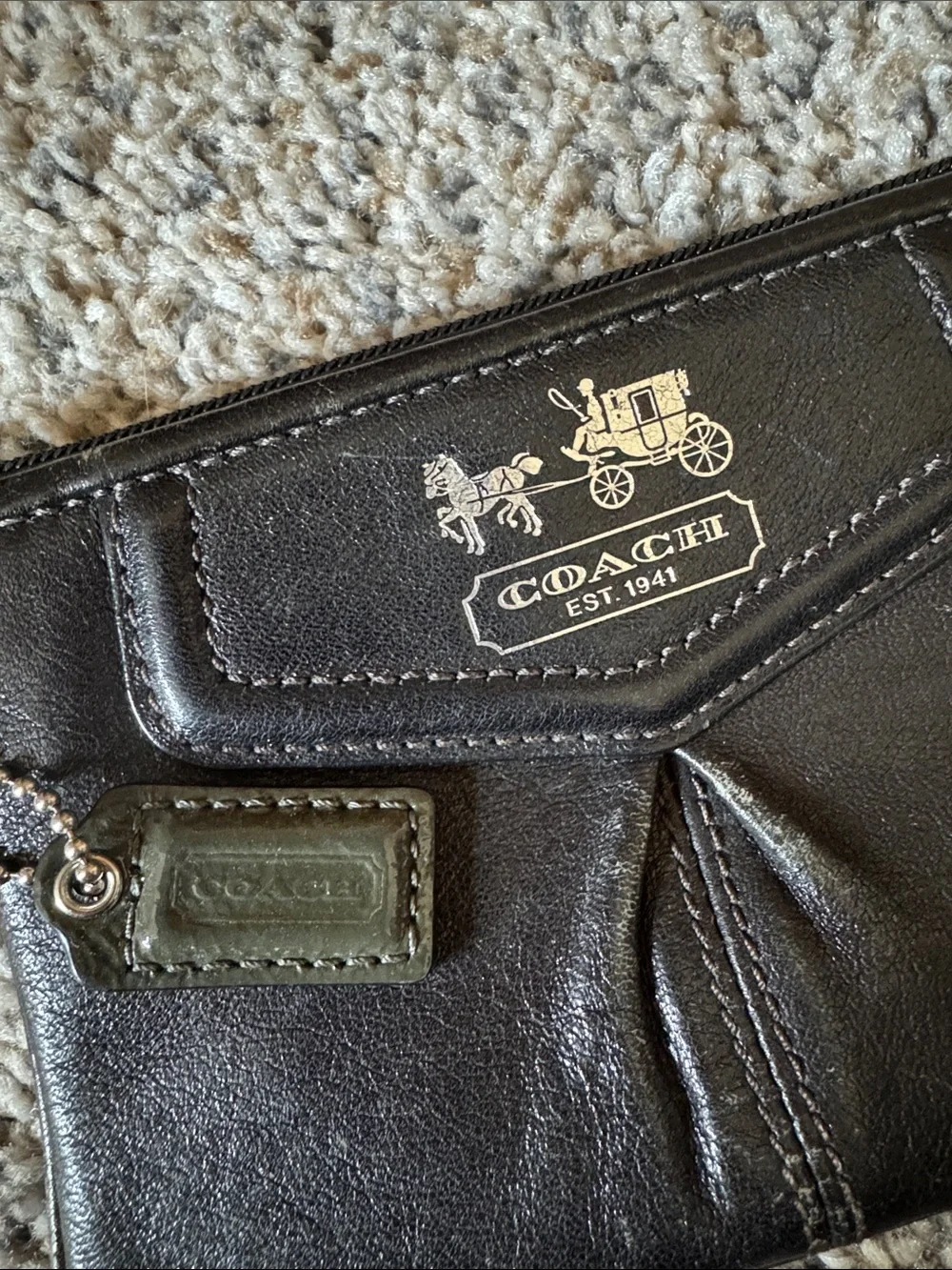 Coach Black Leather Wristlet with Silver Logo